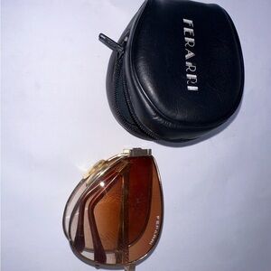 Ferarri Vintage Gold and Brown Aviator Sunglasses with Leather Case